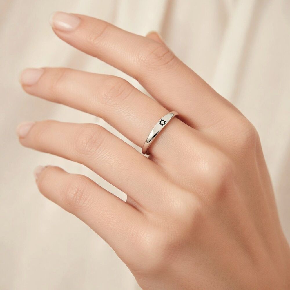Sterling Silver Signet Sun Ring Size 5